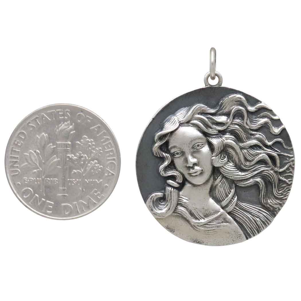 Sterling Silver Birth of Venus Portrait Pendant - Poppies Jewelry