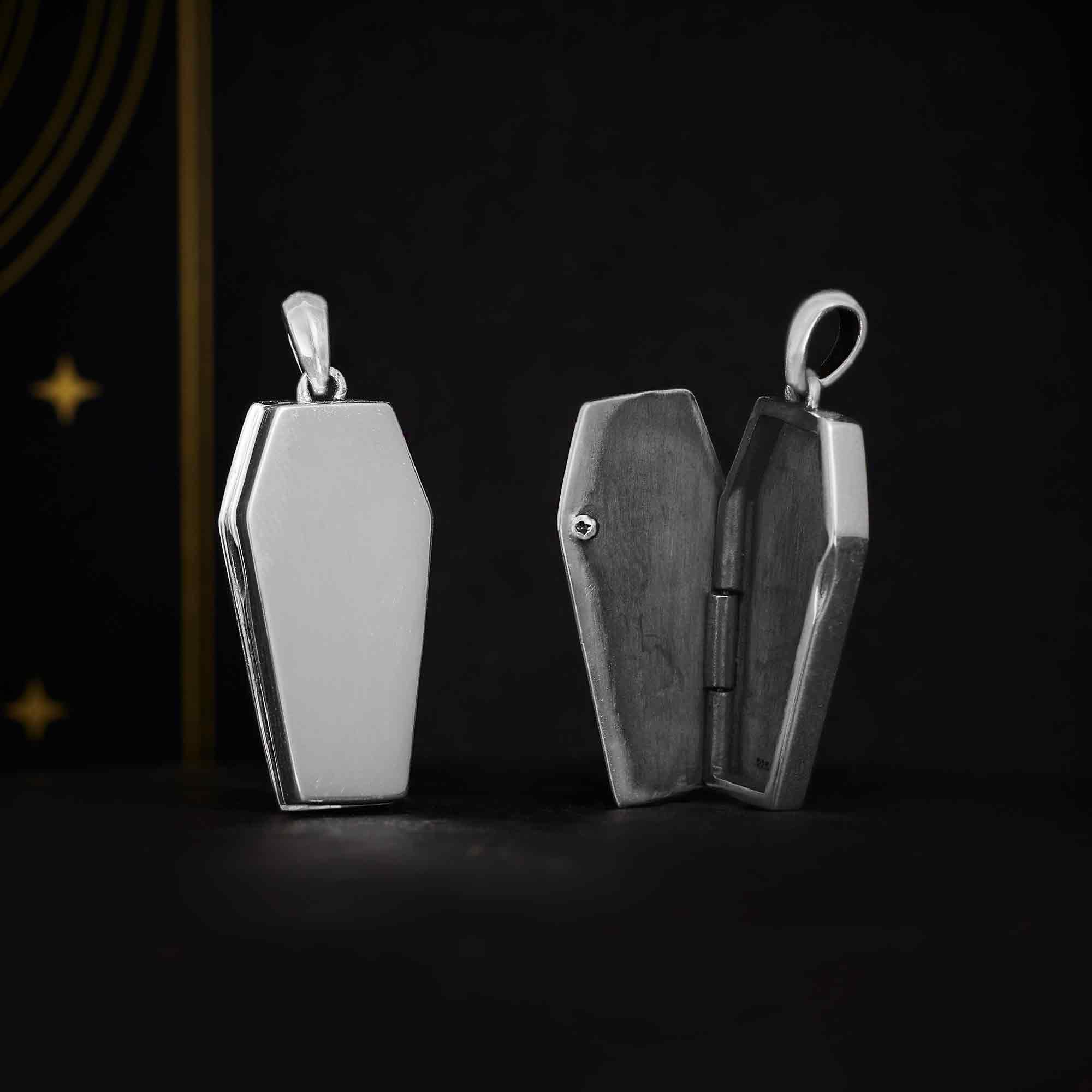 Sterling Silver Coffin Locket Charm - Poppies Jewelry