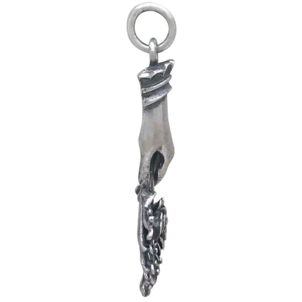 Sterling Silver Hand Charm Holding Flower Bouquet