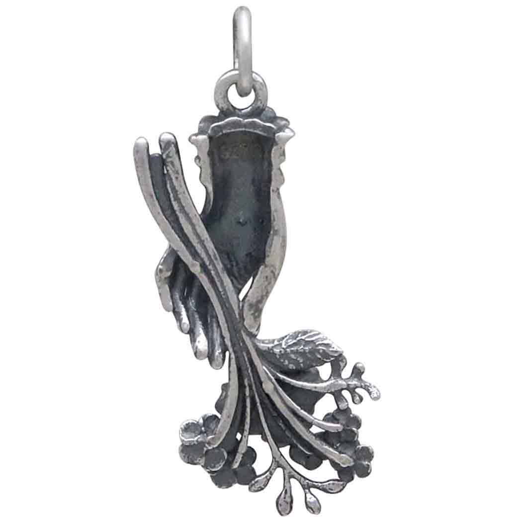 Sterling Silver Hand Charm Holding Flower Bouquet