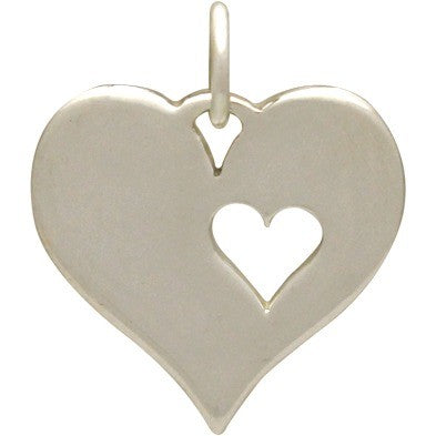 Sterling Silver Heart Charm with One Heart Cutout