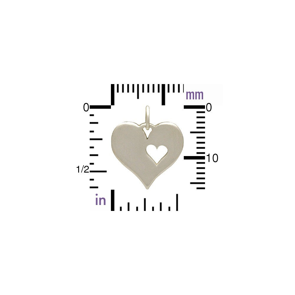 Sterling Silver Heart Charm with One Heart Cutout