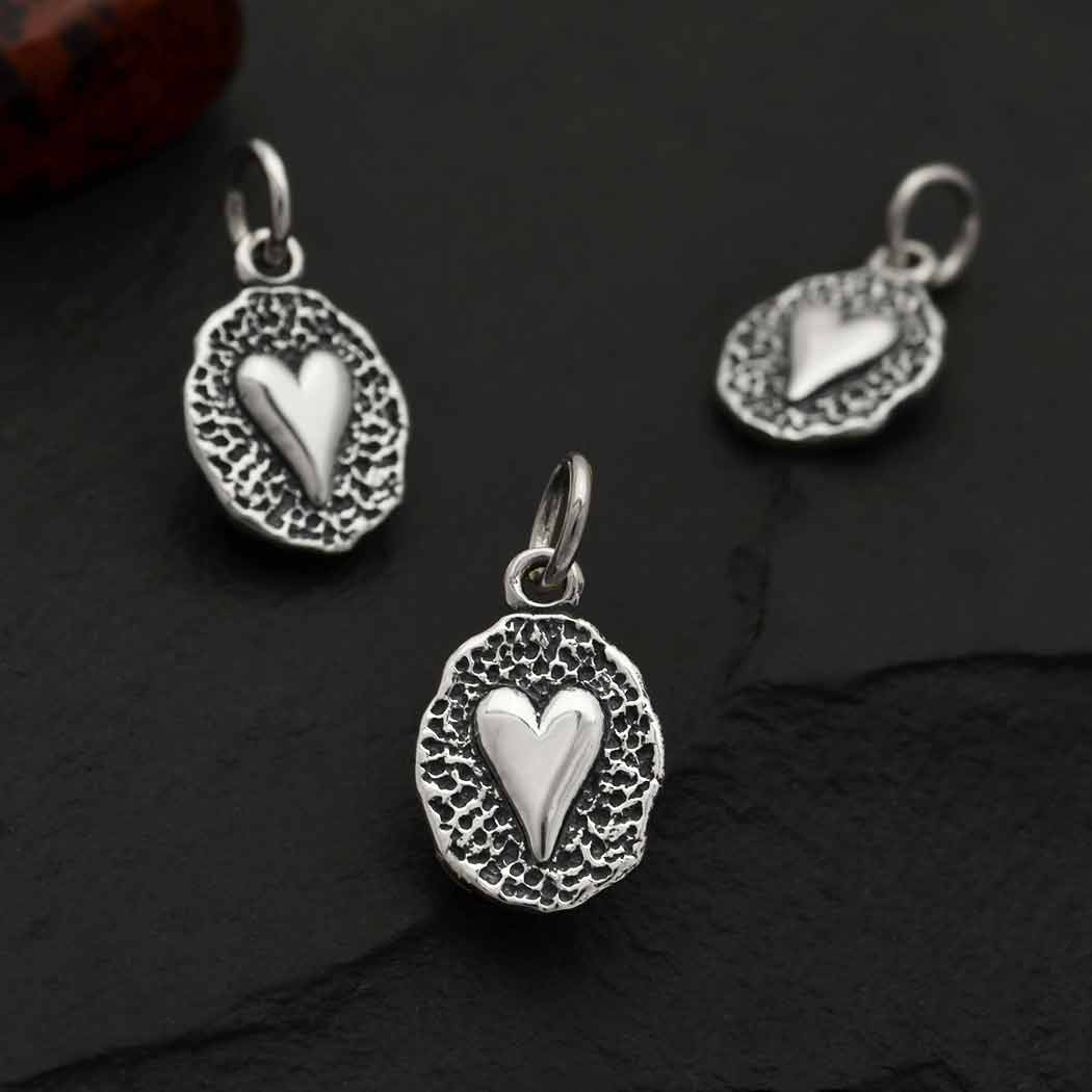 Sterling Silver Heart on Oval Coin Charm - Tia Tynette Designs