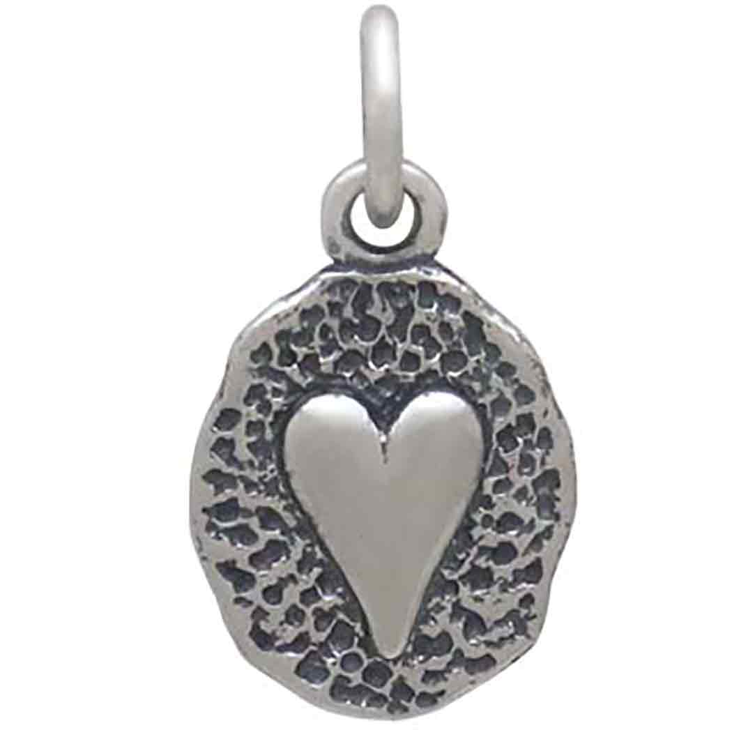 Sterling Silver Heart on Oval Coin Charm - Tia Tynette Designs