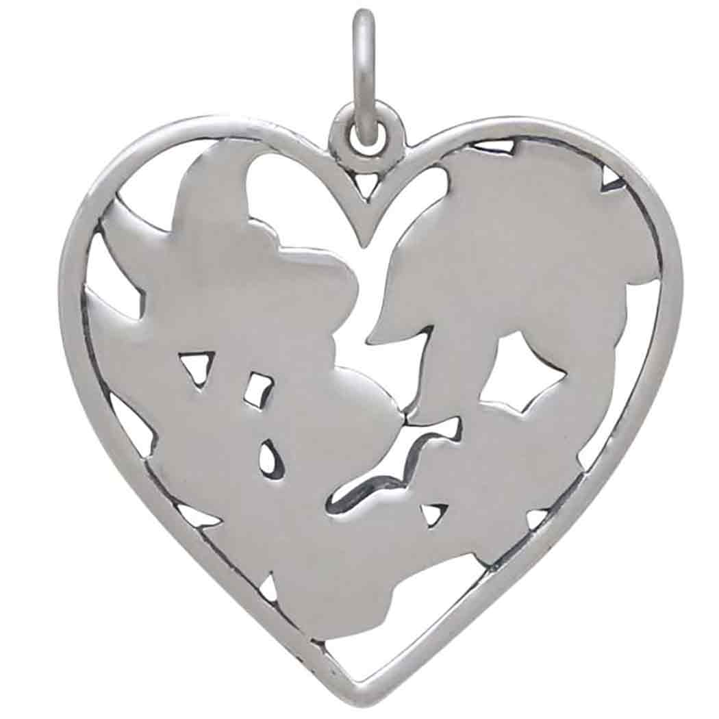 Sterling Silver Heart Pendant with Apple Blossoms