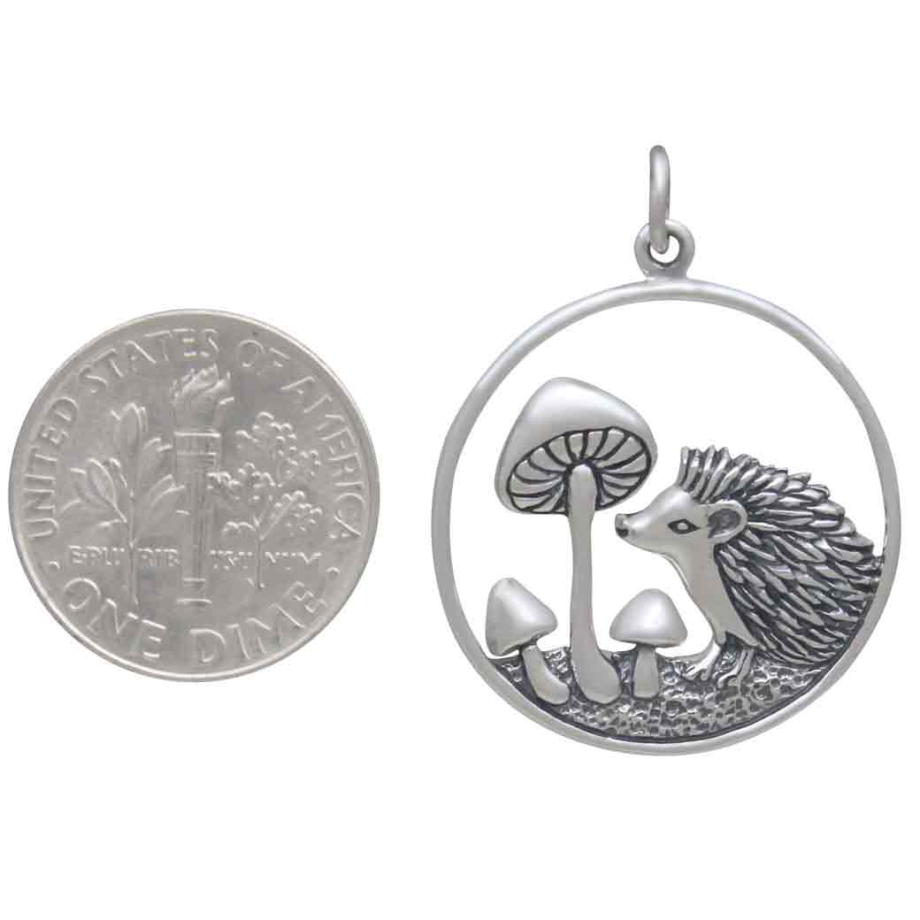Sterling Silver Hedgehog and Mushroom Charm - Poppies Jewelry