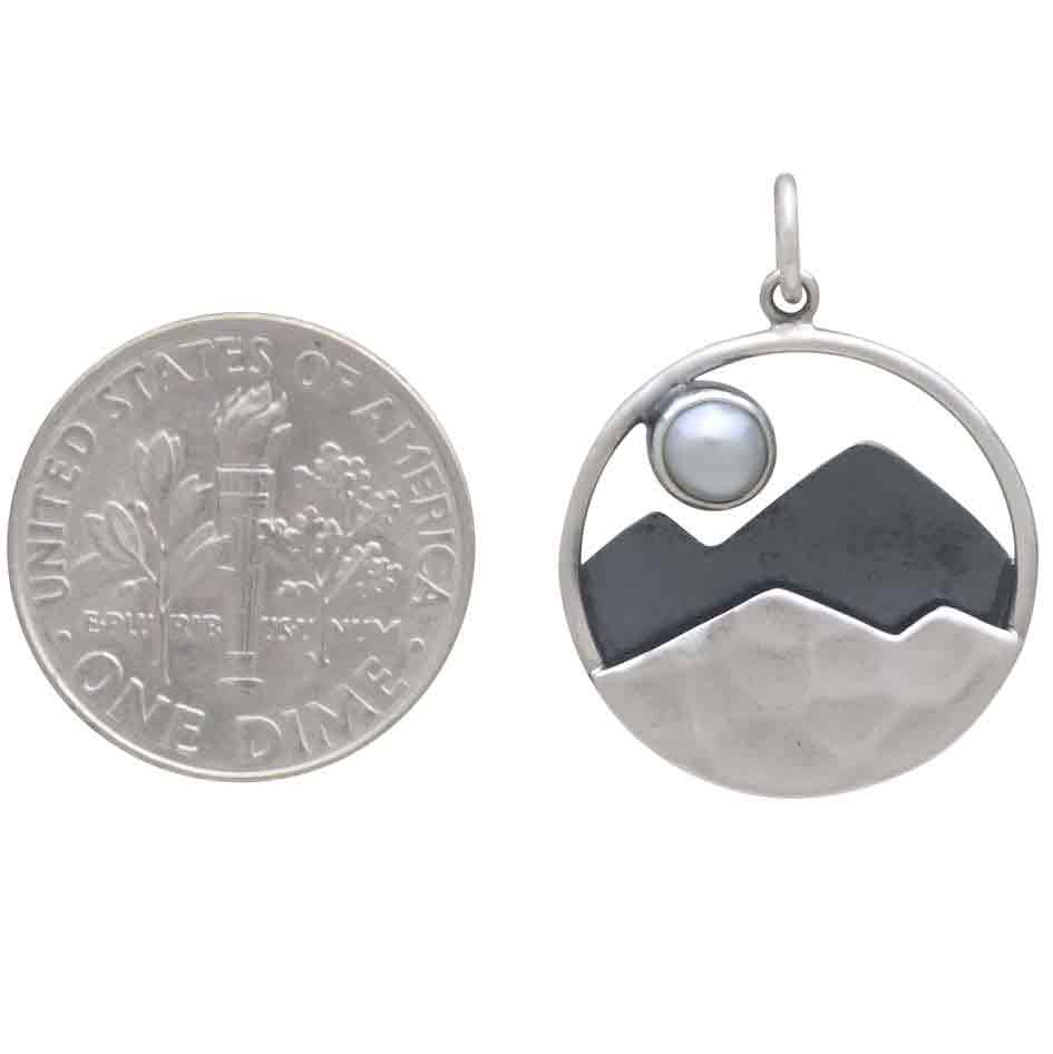 Sterling Silver Mountain Charm with Pearl Moon - Tia Tynette Designs