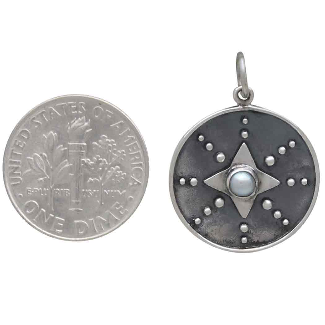 Sterling Silver North Star Pendant with Pearl