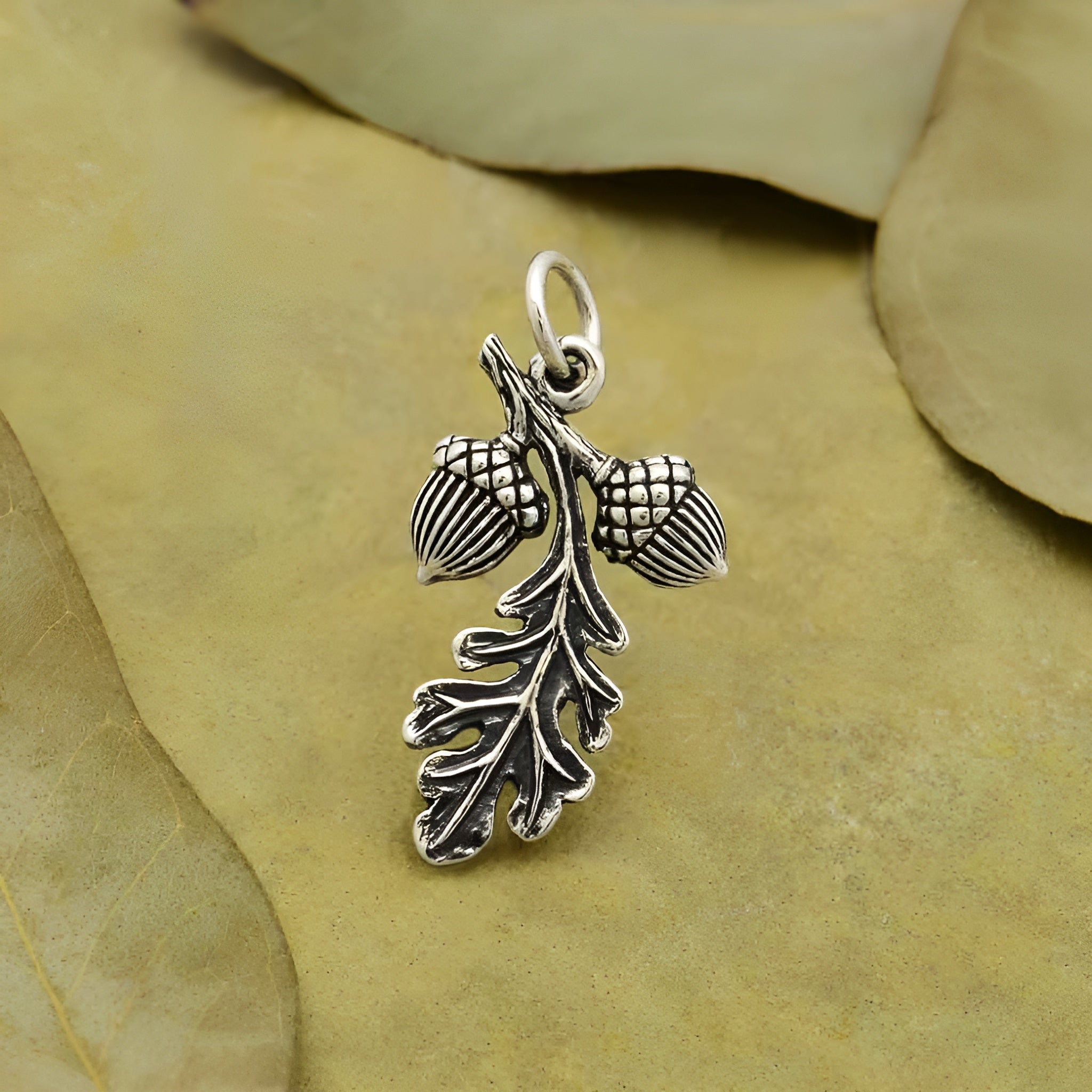 Sterling Silver Oak Leaf Pendant with Acorn Cluster - Tia Tynette Designs