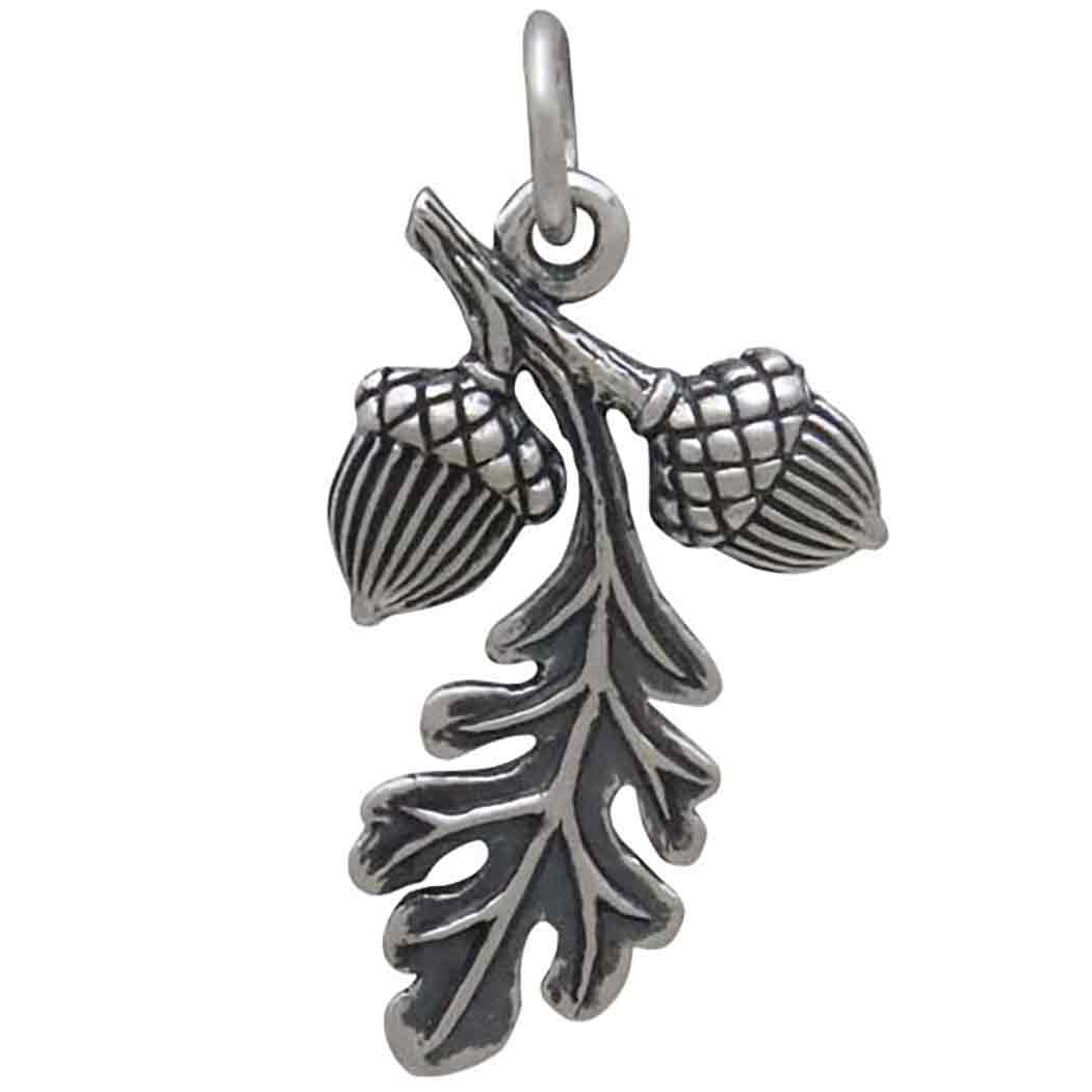 Sterling Silver Oak Leaf Pendant with Acorn Cluster - Tia Tynette Designs
