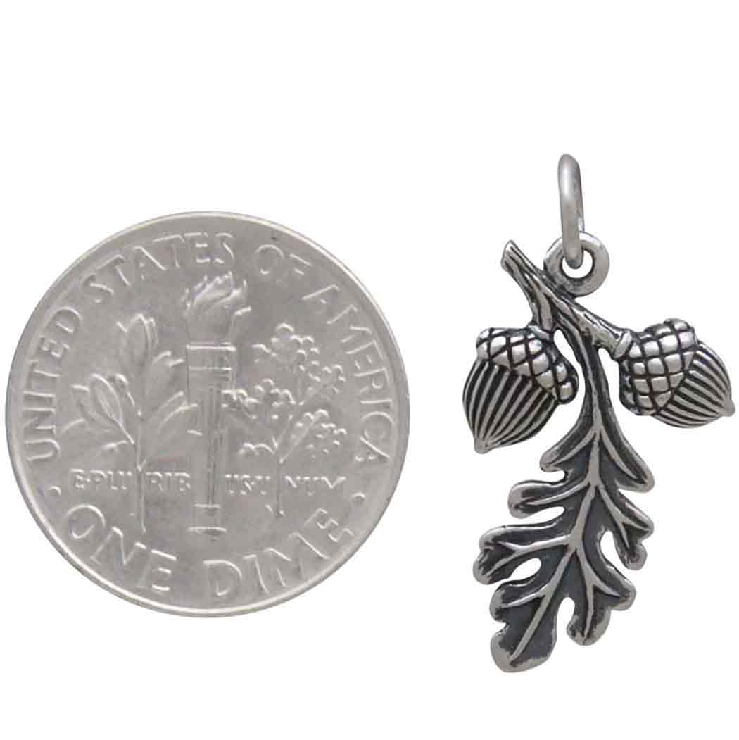 Sterling Silver Oak Leaf Pendant with Acorn Cluster - Tia Tynette Designs