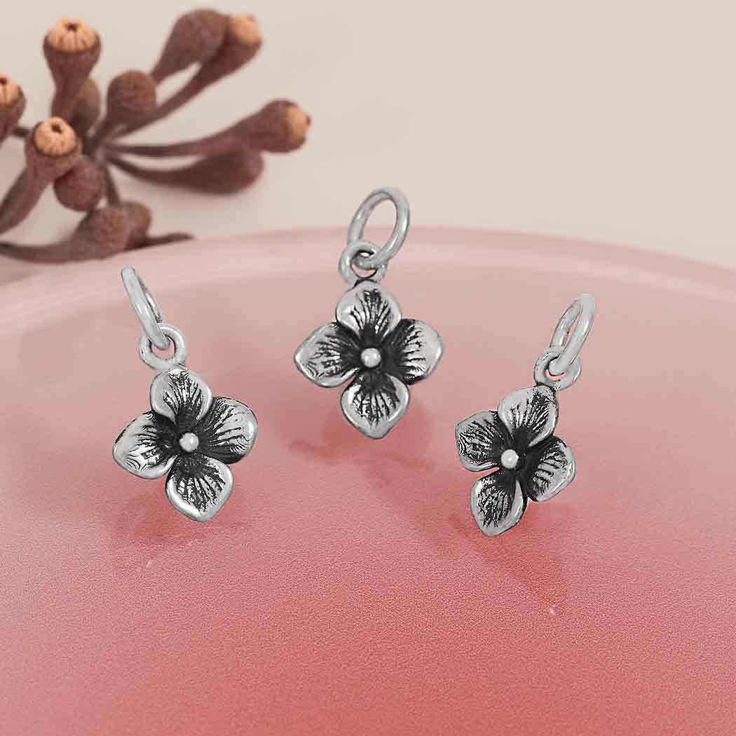 Sterling Silver Small Single Hydrangea Charm - Tia Tynette Designs
