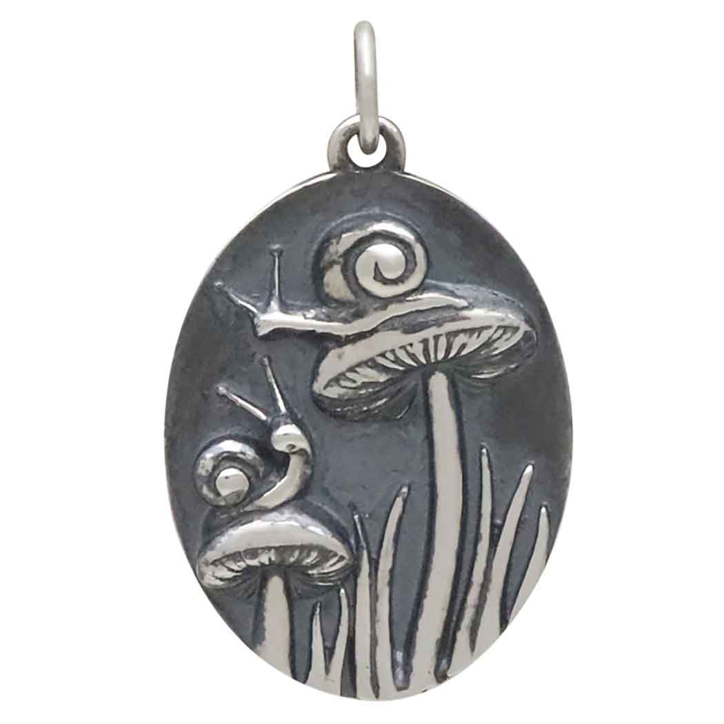 Sterling Silver Two Snails and Mushrooms Charm - Tia Tynette Designs