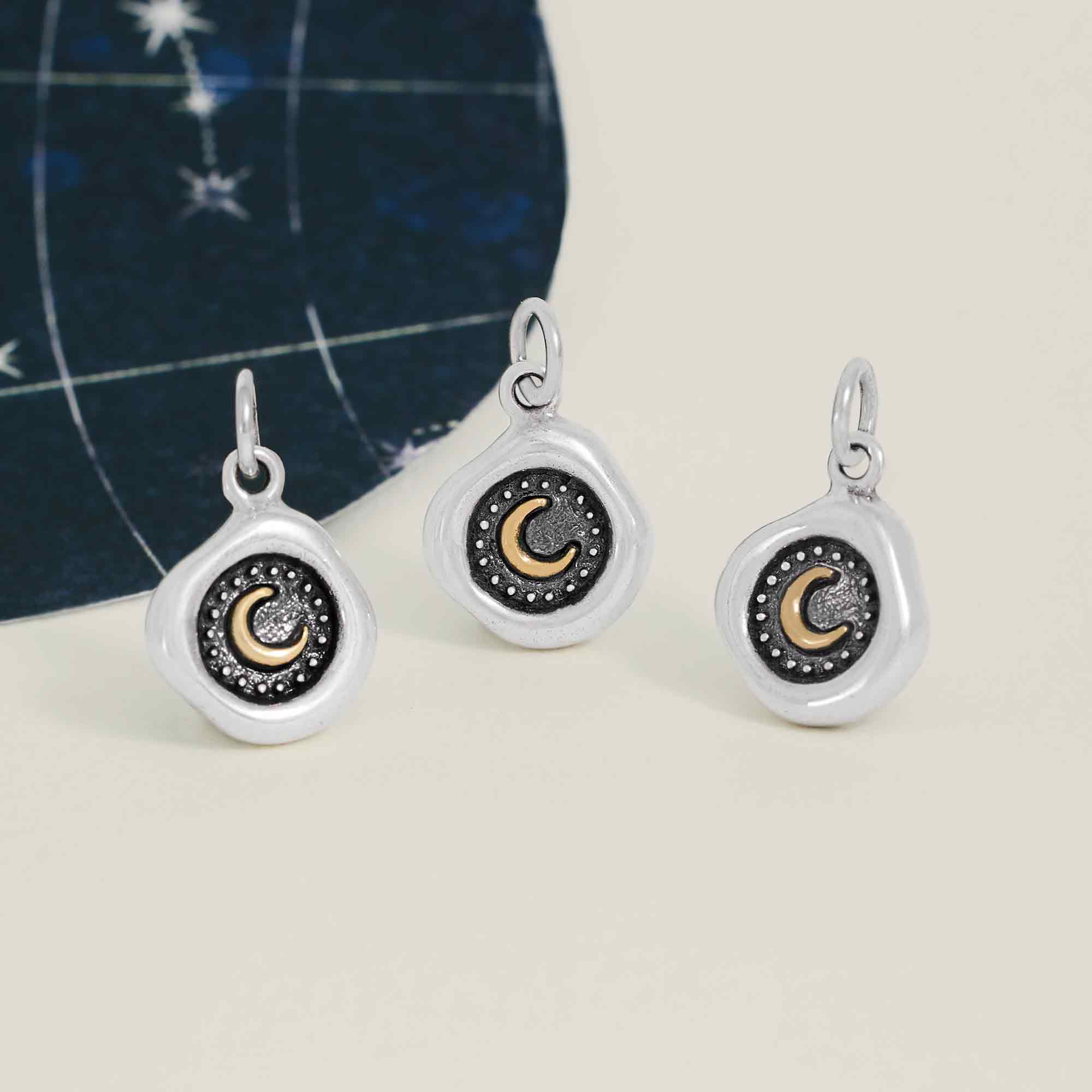 Silver Wax Seal with Bronze Crescent Moon Charm