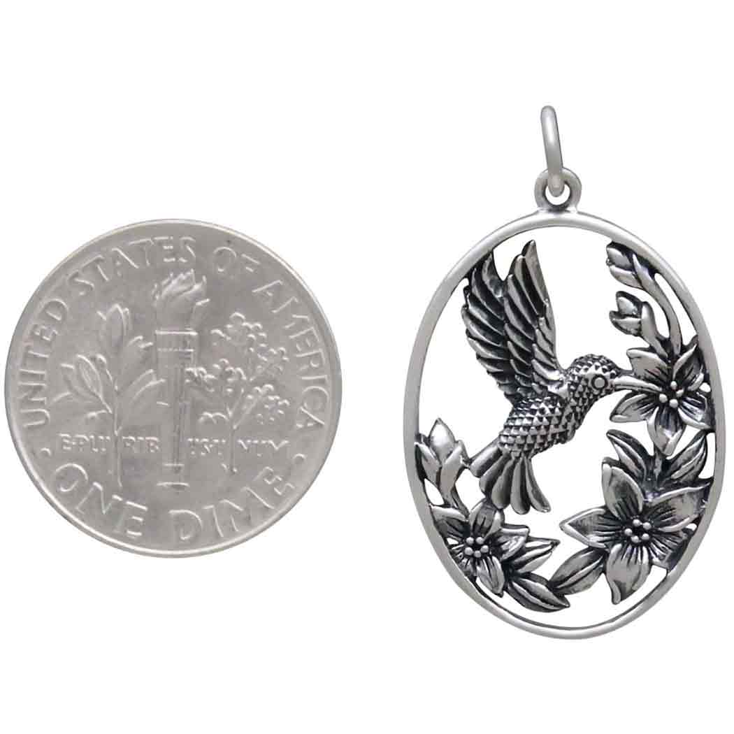 Sterling Silver Flowers and Hummingbird Pendant - Tia Tynette Designs