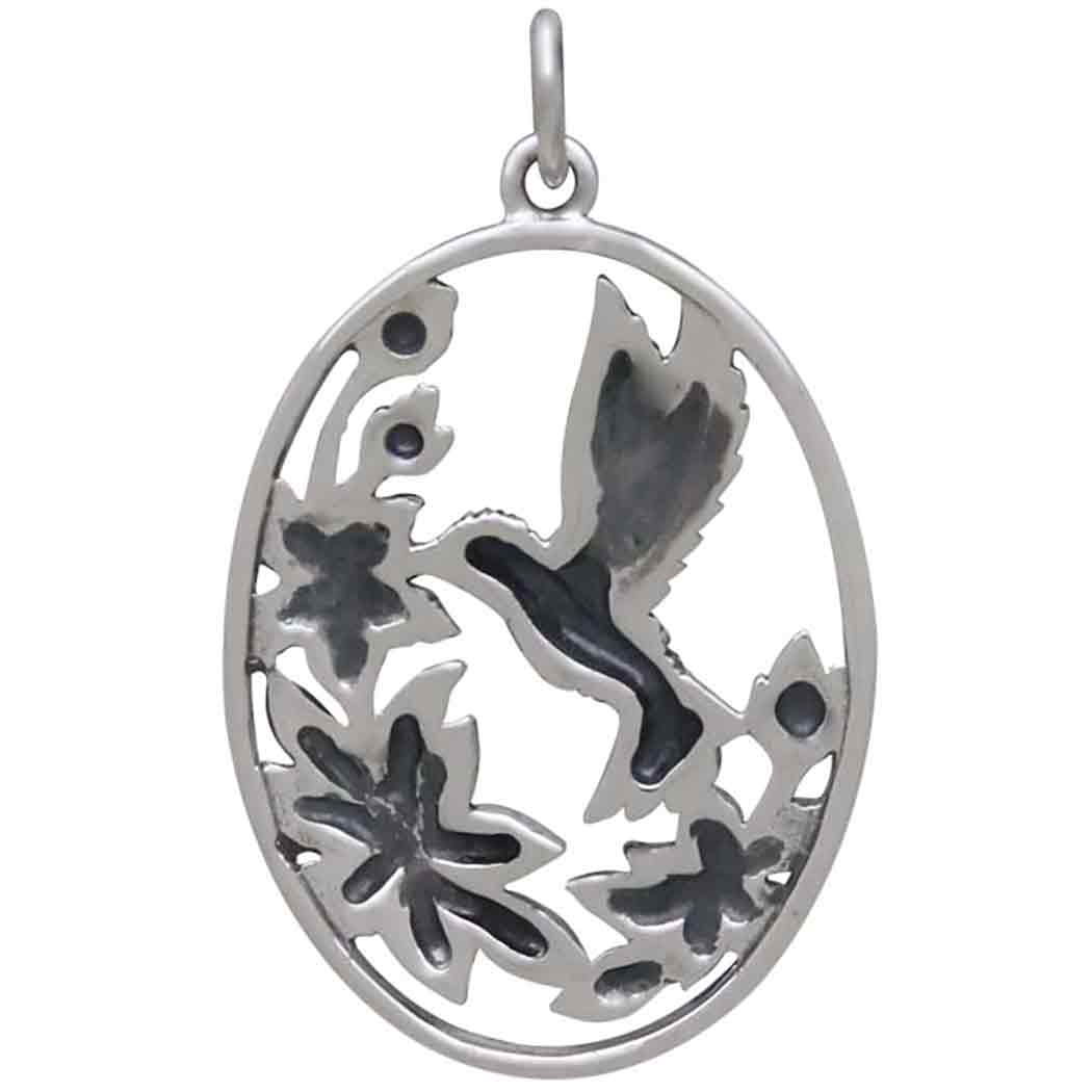 Sterling Silver Flowers and Hummingbird Pendant - Tia Tynette Designs