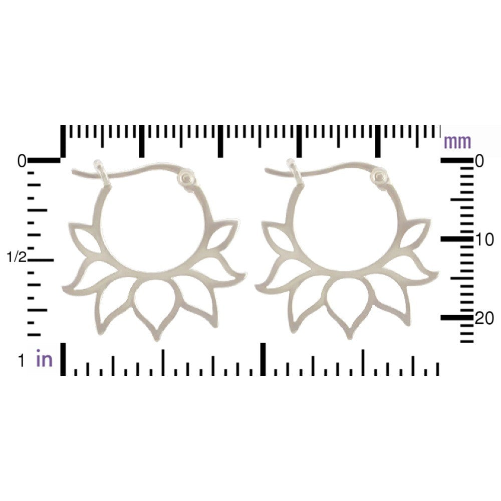 Sterling Silver Hoop Earrings with Lotus Petal Design - Poppies Beads n' More