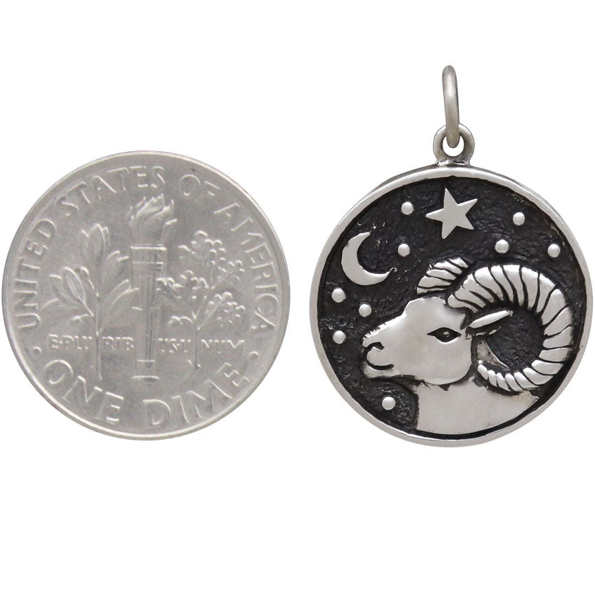 Sterling Silver Astrology Aries Pendant - Poppies Beads n' More
