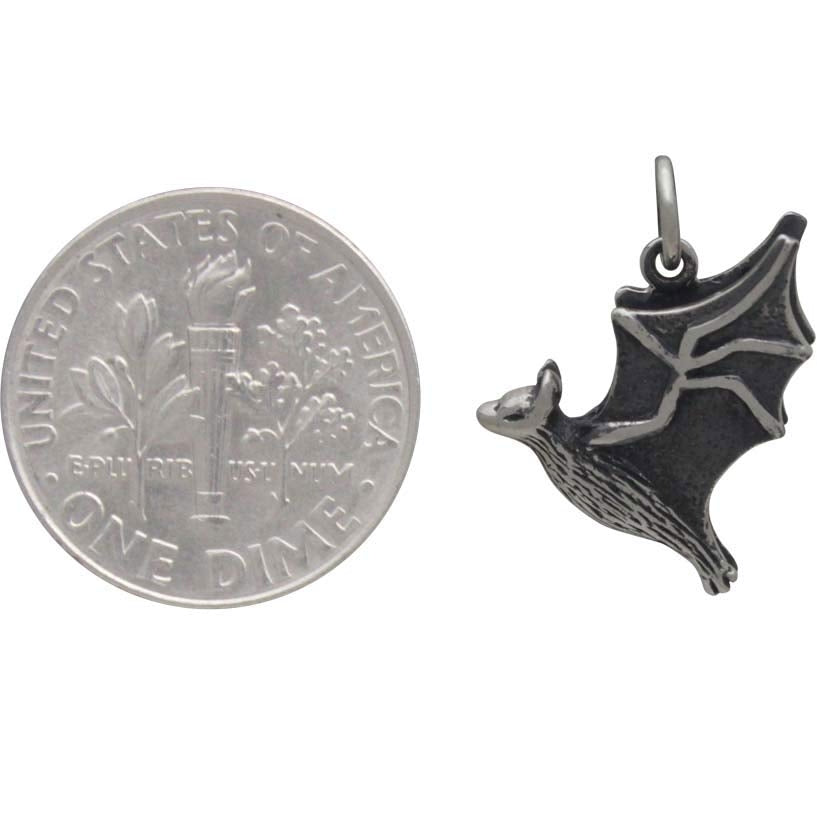 Sterling Silver Flying Bat Charm - Poppies Beads n' More