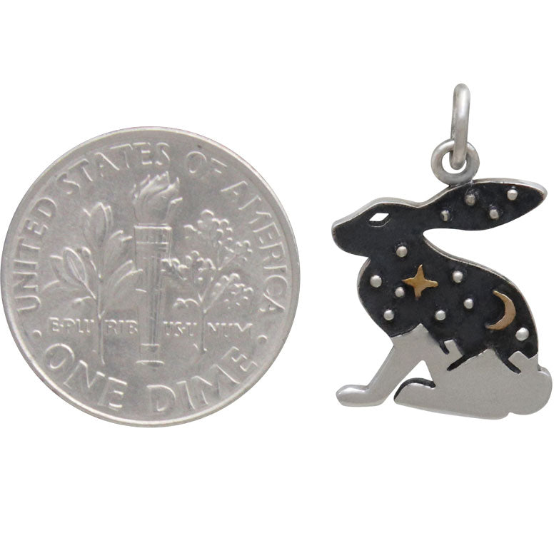 Sterling Silver Hare Charm with Bronze Star and Moon - Poppies Beads n' More