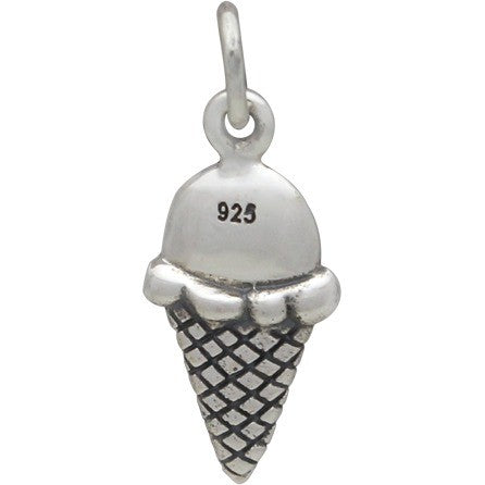 Sterling Silver Ice Cream Cone Charm - Food Charm - Poppies Beads n' More