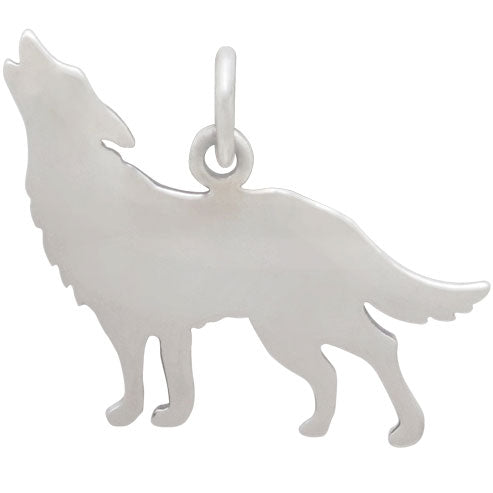 Sterling Silver Wolf Charm with Bronze Star and Moon - Poppies Beads n' More