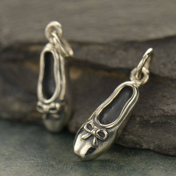 Sterling Silver 3D Ballet Slipper Charm - Poppies Beads n' More