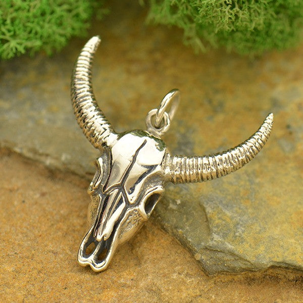 Sterling Silver Cow Skull Pendant - Poppies Beads n' More