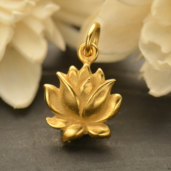 Medium Textured Blooming Lotus Charm, - Poppies Beads n' More